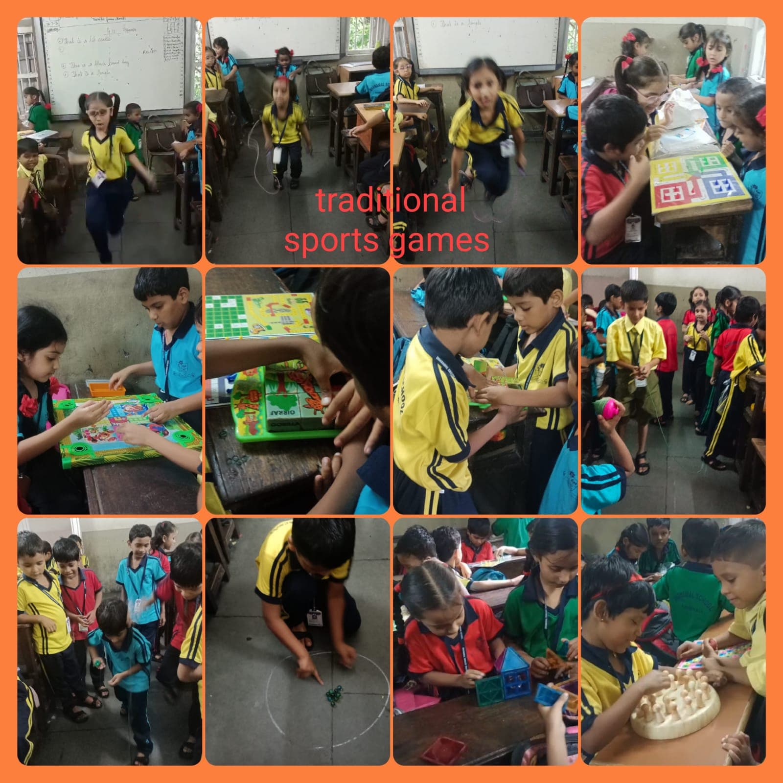 Students playing board games and indoor sports during sports day
